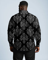 Vintage Arrangement Geometric Flower Jacquard Lel Long Sleeve Shirt Men's Plus Size